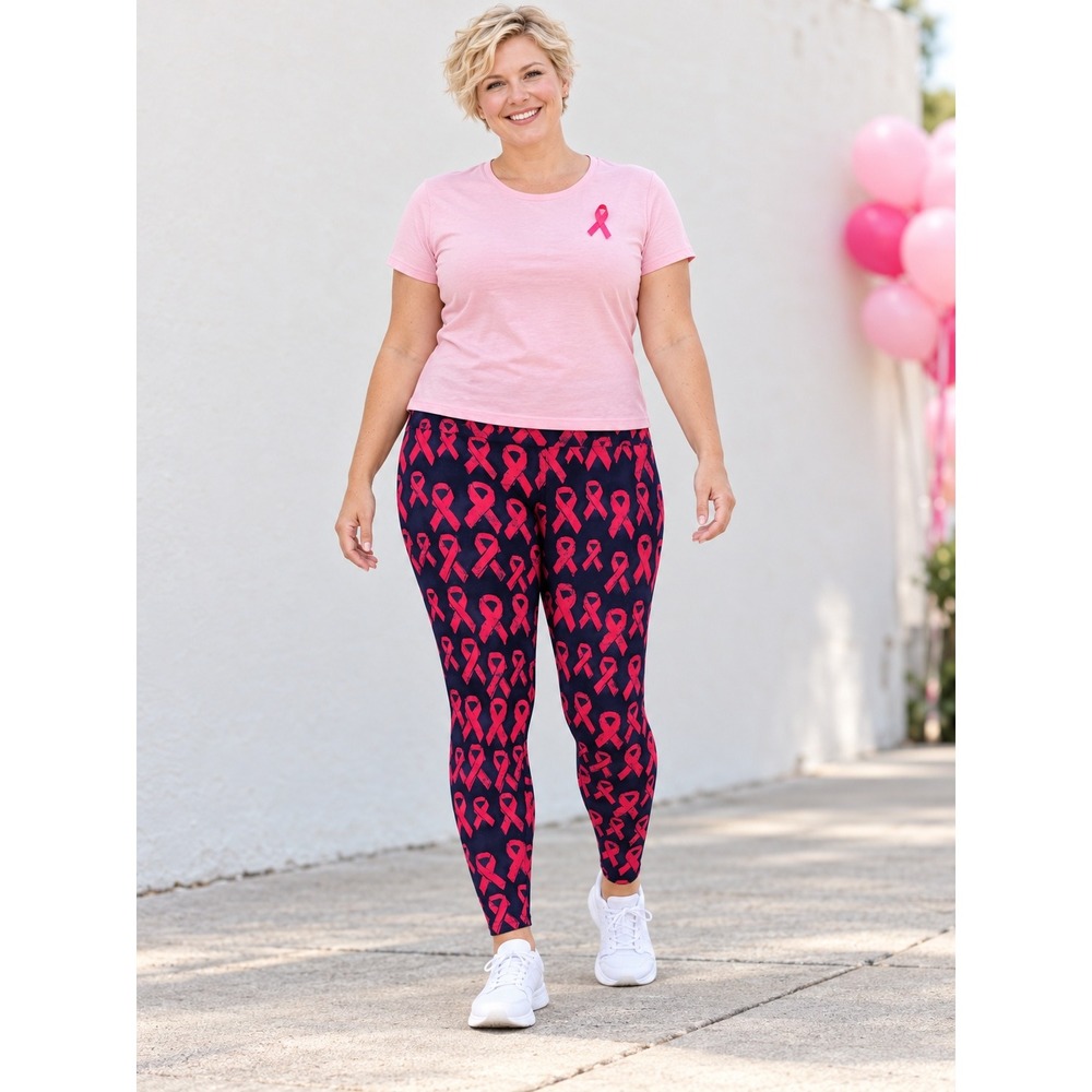 Pink Ribbon Breast Cancer Awareness Leggings Navy Blue Tall & Curvy L Leggings